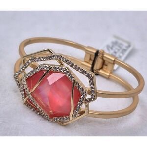 Belle‎ Badgley Mischka Bangle Bracelet Pink Gold Art Deco Rhinestone Womens OS